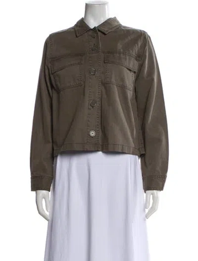 Pre-owned Nicole Miller Linen Utility Jacket In Green