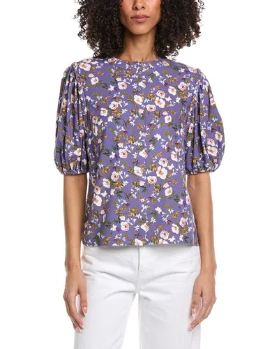 Nicole Miller Linen-blend Blouse In Blue