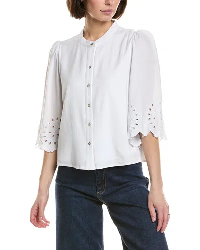 Nicole Miller Linen-blend Blouse In White