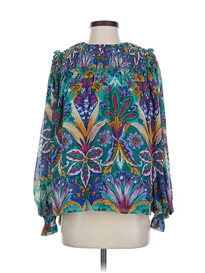 Pre-owned Nicole Miller Long Sleeve Blouse In Blue