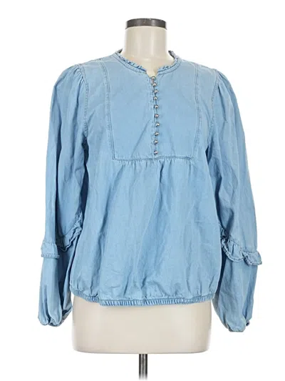 Pre-owned Nicole Miller Long Sleeve Blouse In Blue