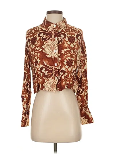 Pre-owned Nicole Miller Long Sleeve Blouse In Brown