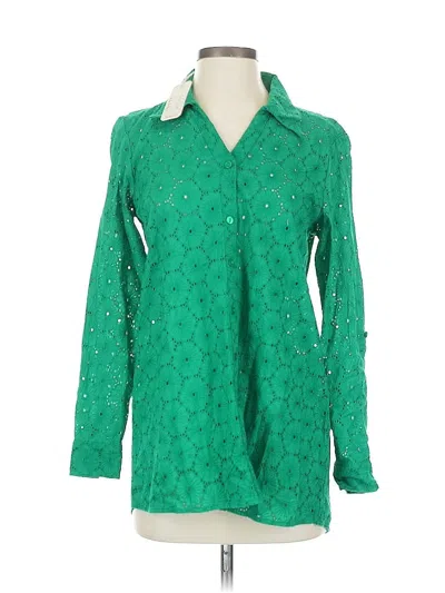 Pre-owned Nicole Miller Long Sleeve Blouse In Green
