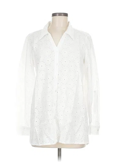 Pre-owned Nicole Miller Long Sleeve Blouse In White