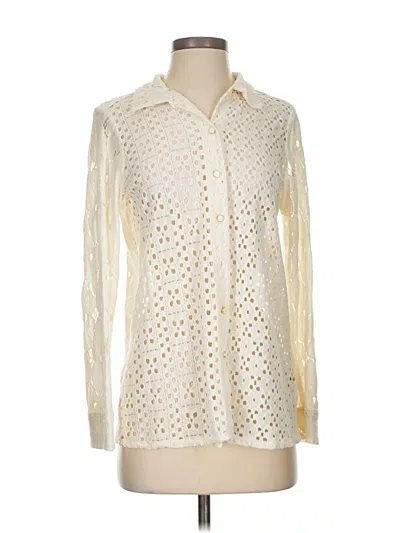 Pre-owned Nicole Miller Long Sleeve Blouse In White