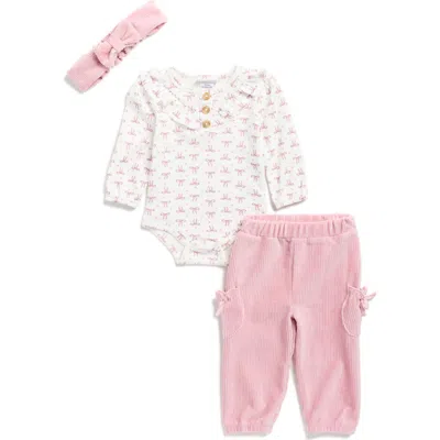 Nicole Miller Babies'  Long Sleeve Bodysuit, Leggings & Headband Set In Multi