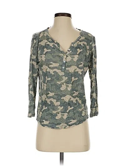 Pre-owned Nicole Miller Long Sleeve Henley Shirt In Green