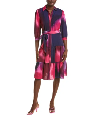 Nicole Miller Long Sleeve Shirtdress In Multi