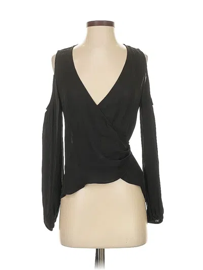 Pre-owned Nicole Miller Long Sleeve Silk Top Black Plunge Neckline Tops