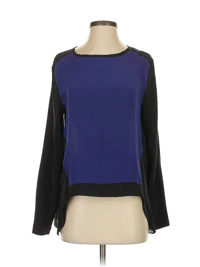 Pre-owned Nicole Miller Long Sleeve Silk Top Blue Color Block Pattern Boatneck Tops