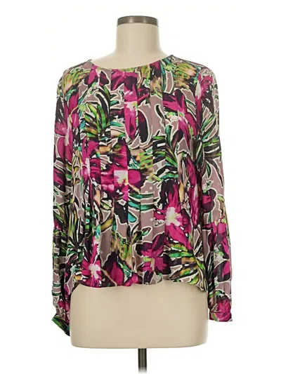 Pre-owned Nicole Miller Long Sleeve Silk Top Pink Boatneck Tops