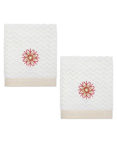 Nicole Miller Luxe Flake 2-pack Cotton Hand Towel Set, 28" X 16" In White