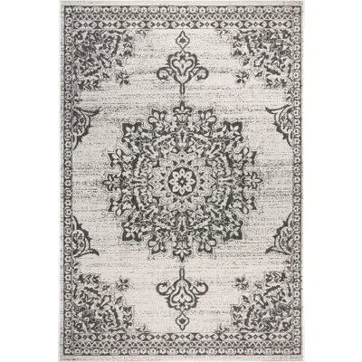 Nicole Miller Medallion Oriental Gray/black Indoor/outdoor Area Rug In Gray,black