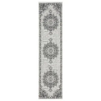Nicole Miller Medallion Oriental Gray/black Indoor/outdoor Runner