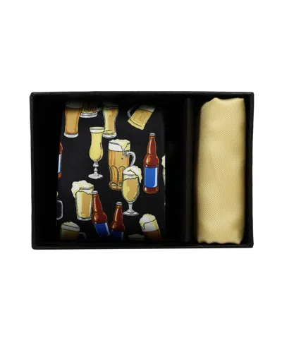 Nicole Miller Men's Beer Tie And Pocket Square, 2-piece Set In Black