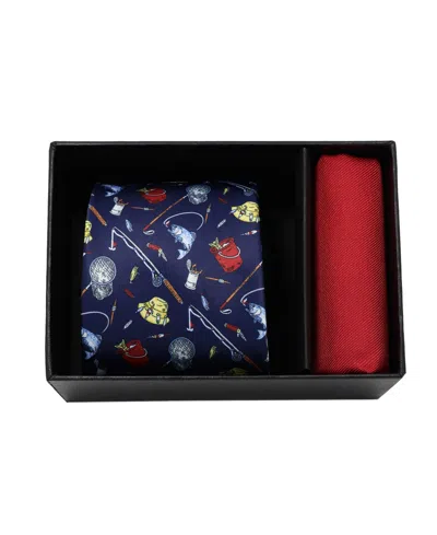 Nicole Miller Men's Fishing Tie And Pocket Square, 2-piece Set In White