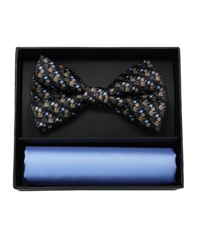 Nicole Miller Men's Floral Pre-tied Bow Tie And Pocket Square, 2-piece Set In Blue