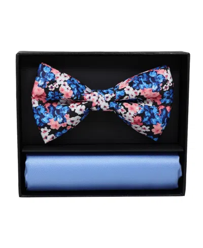 Nicole Miller Men's Floral Pre-tied Bow Tie And Pocket Square, 2-piece Set In Blue