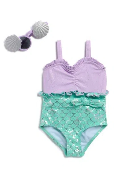 Nicole Miller Babies'  Mermaid One-piece Swimsuit & Shell Sunglasses Set In Purple