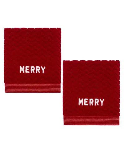 Nicole Miller Merry 2-pack Cotton Hand Towel Set, 28" X 16" In Red