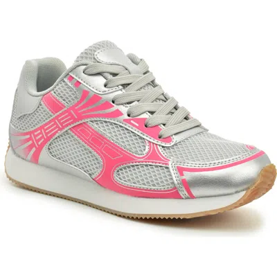 Nicole Miller Metallic Mesh Sneaker In Silver Fuchsia