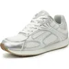 Nicole Miller Metallic Mesh Sneaker In White Silver
