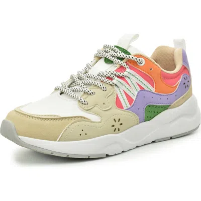 Nicole Miller Mix Media Sneaker In White Beige Multi