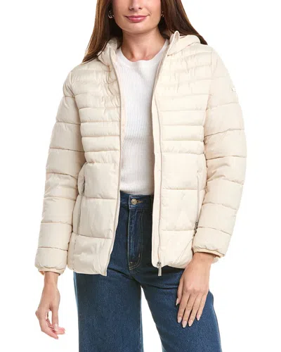Nicole Miller Mixed Media Puffer Jacket In Neutral