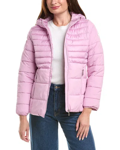 Nicole Miller Mixed Media Puffer Jacket In Pink