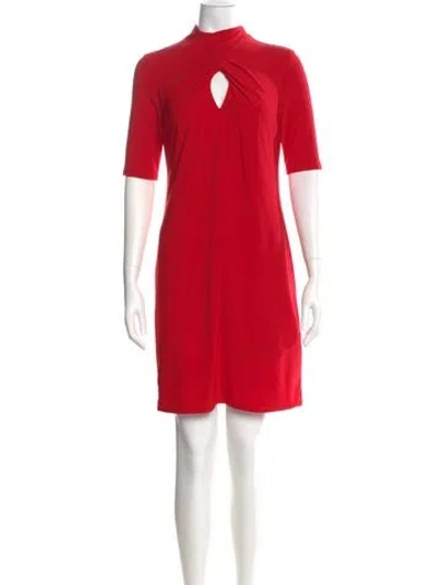 Pre-owned Nicole Miller Mock Neck Knee-length Dress In Red