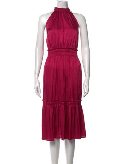 Pre-owned Nicole Miller Mock Neck Midi Length Dress In Pink