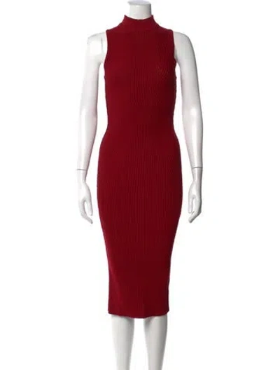 Pre-owned Nicole Miller Mock Neck Midi Length Dress In Red