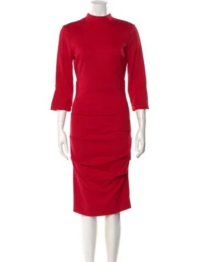 Pre-owned Nicole Miller Mock Neck Midi Length Dress W/ Tags In Red