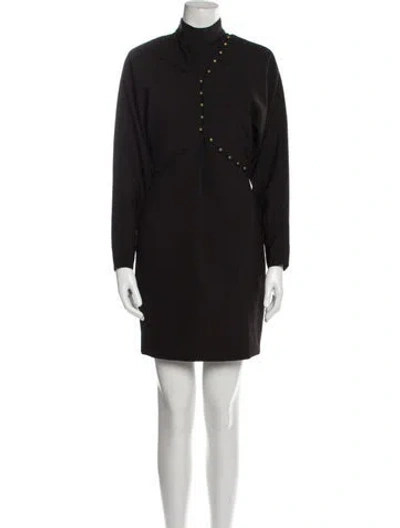 Pre-owned Nicole Miller Mock Neck Mini Dress In Black