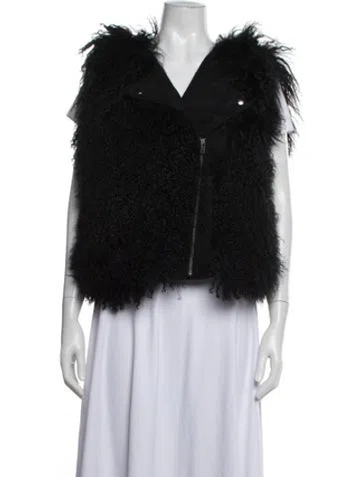 Pre-owned Nicole Miller Mongolian Lamb Biker Jacket In Black