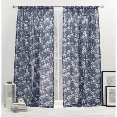 Nicole Miller New York Dara Light Filtering, Semi Sheer Rod Pocket Curtain Panels In Blue