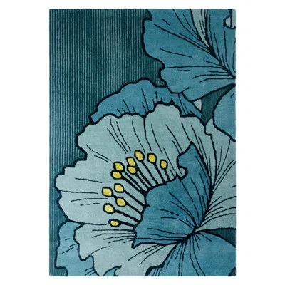 Nicole Miller New York Flora Grandeur Bloom Handcrafted Wool Area Rug Blue 5'x7'