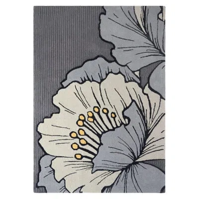 Nicole Miller New York Flora Grandeur Bloom Handcrafted Wool Area Rug Grey In Gray