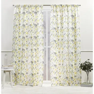 Nicole Miller New York Hattie Light Filtering, Semi Sheer Rod Pocket Curtain Panels In Yellow