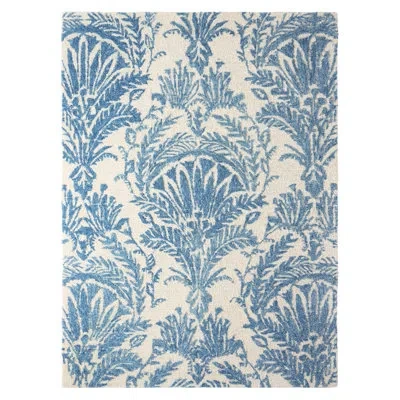 Nicole Miller New York Mod Damask Chambray Handcrafted Wool Area Rug Blue