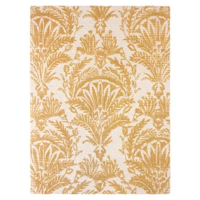 Nicole Miller New York Mod Damask Chambray Handcrafted Wool Area Rug Gold