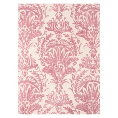 Nicole Miller New York Mod Damask Chambray Handcrafted Wool Area Rug Rose