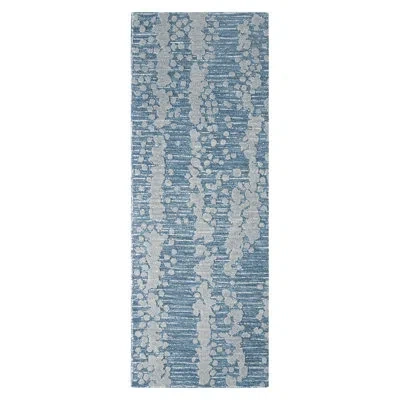 Nicole Miller New York Mod Weave Abstract Knotted Texture Handcrafted Wool Rug Navy Blue
