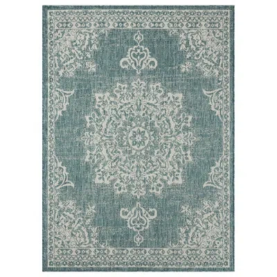 Nicole Miller New York Patio Country Azalea Medallion Indoor/outdoor Area Rug, Blue/white In Blue,white