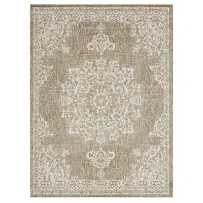 Nicole Miller New York Patio Country Azalea Medallion Indoor/outdoor Area Rug, Taupe/ivory In Taupe,ivory