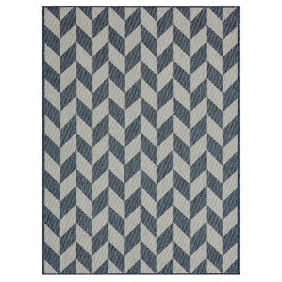 Nicole Miller New York Patio Country Calla Herringbone Indoor/outdoor Area Rug, Blue/cream In Blue,cream