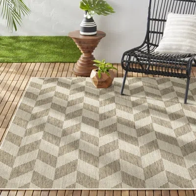 Nicole Miller New York Patio Country Calla Herringbone Indoor/outdoor Area Rug, Brown/beige In Brown,beige