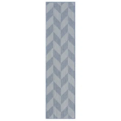Nicole Miller New York Patio Country Calla Herringbone Indoor/outdoor Runner Area Rug In Gray,blue