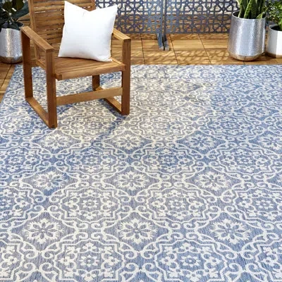 Nicole Miller New York Patio Country Danica Geometric Indoor/outdoor Area Rug In Blue,gray