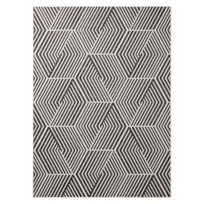Nicole Miller New York Patio Country Ombre Geo Outdoor Area Rug, Black/cream In Black,cream